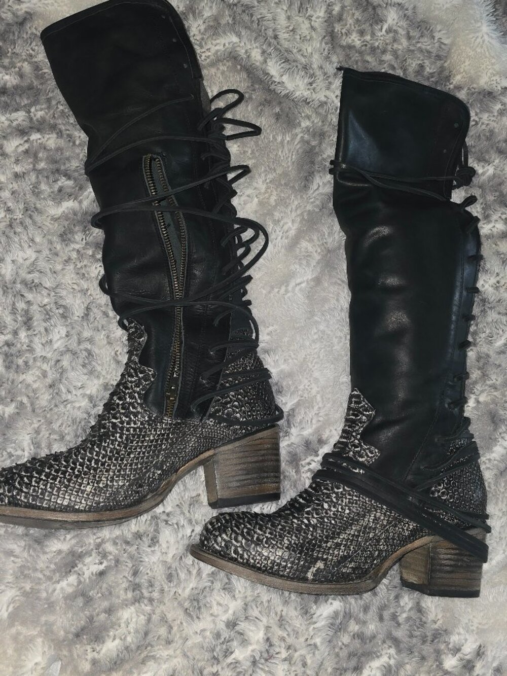Freebird Coal Boots — Grey Python Multi — Size 9